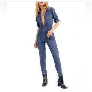 Free People Blue Denim Jumpsuit
